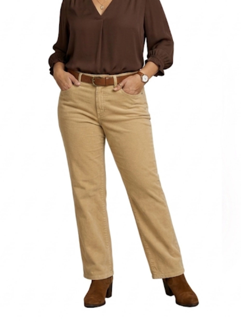Talbots Women Yellow Tan Corduroy Pants‎ Straight Leg Stretch Jeans Size: 12/P